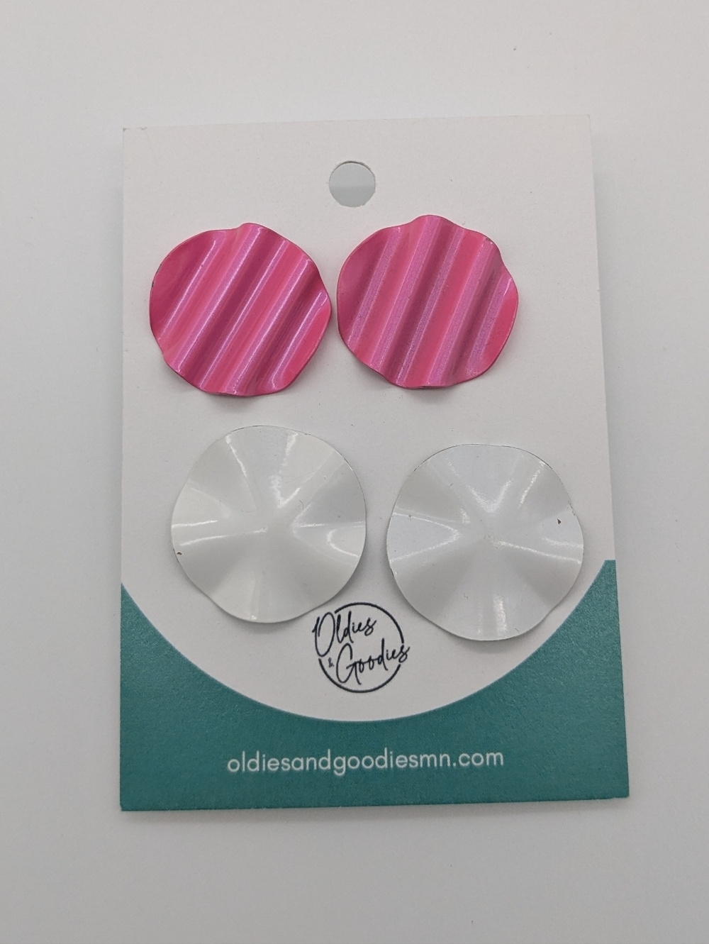 Pink and White Round Stud Earring Set